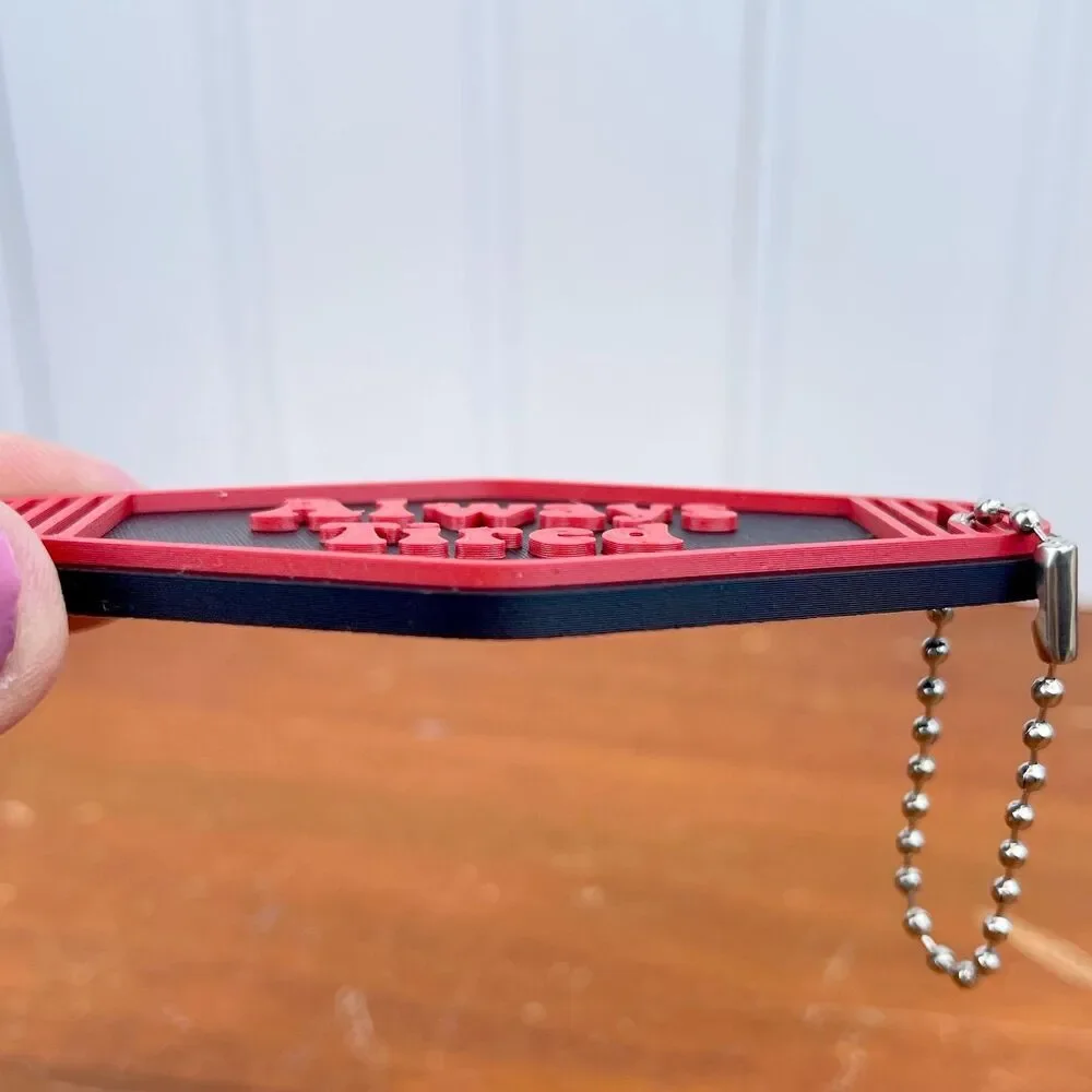 Retro Motel Keychain, Always Tired, Ballchain Keychain, Red and Black